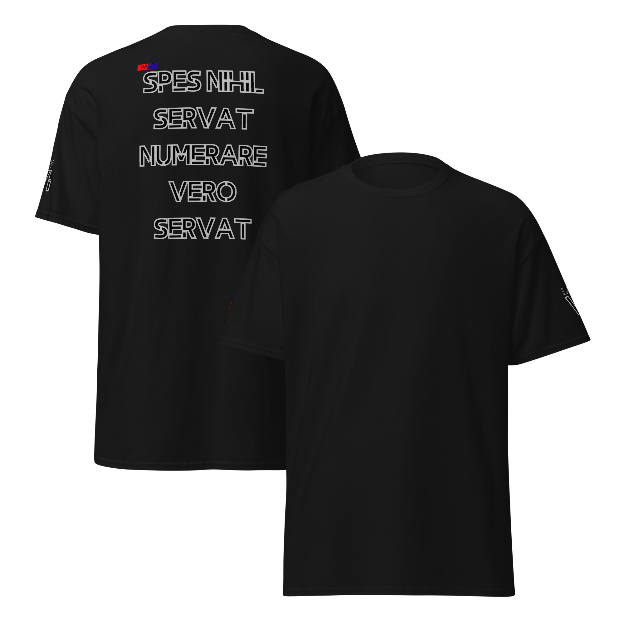 Dayf classic tee back with the latin quote SPES NIHIL SERVAT NUMERARE VERO SERVAT