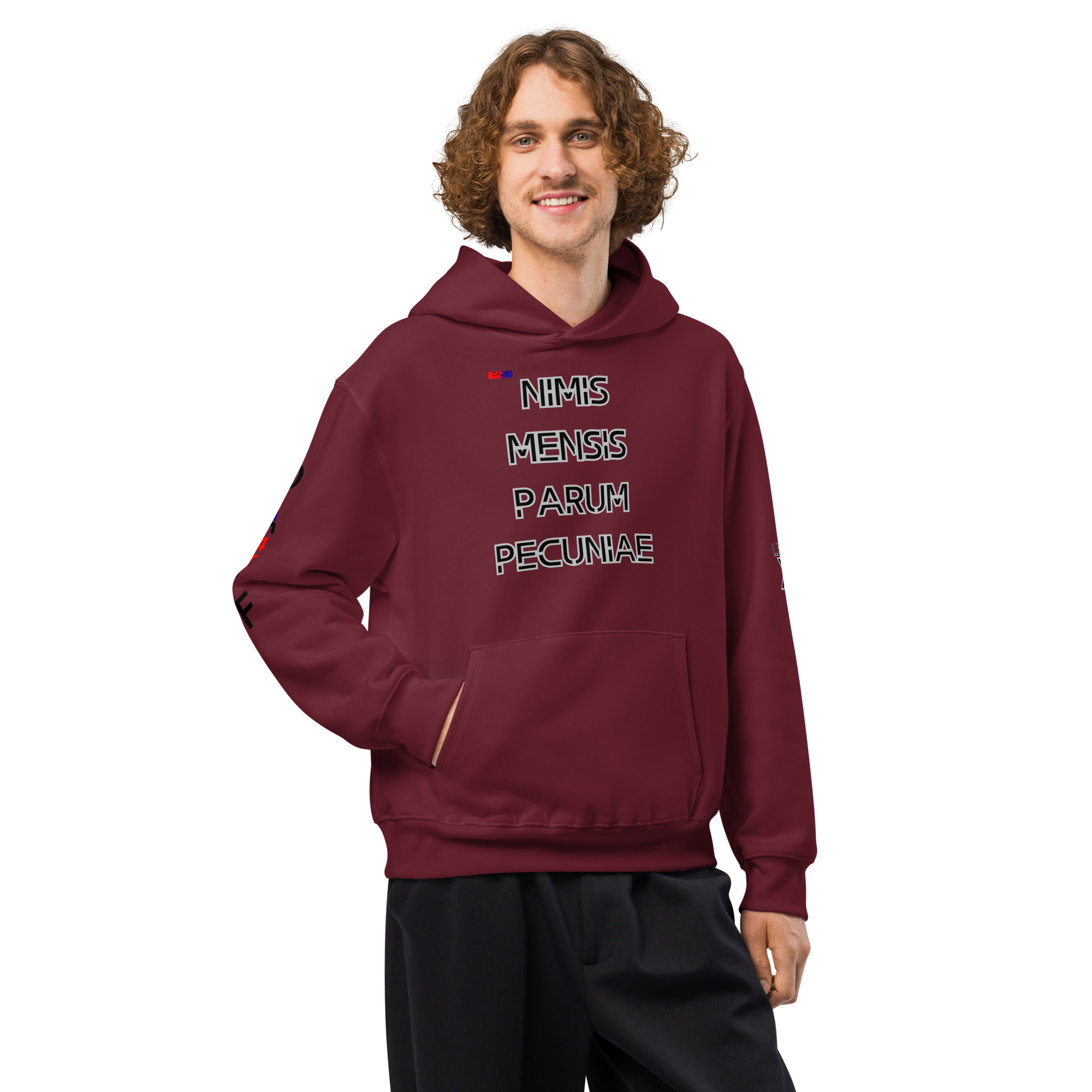 original dayf latin series number 11 oversized heavyweight hoodie front print