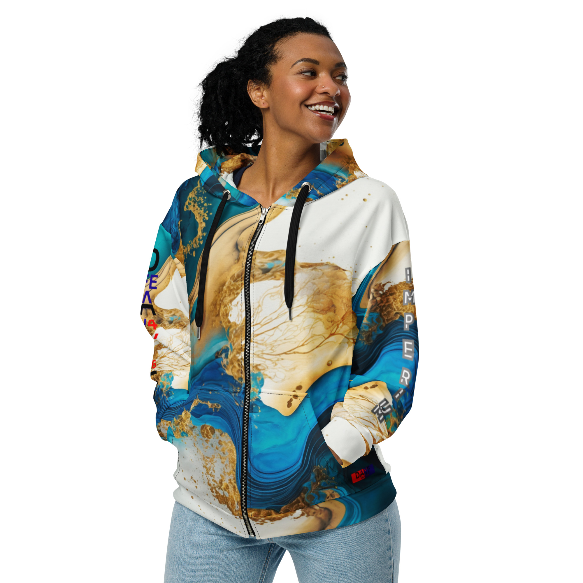 Original Dayf ES Imperium Serie Numero 26 Sudadera con capucha y cremallera unisex Allover Imperium – Bild 7