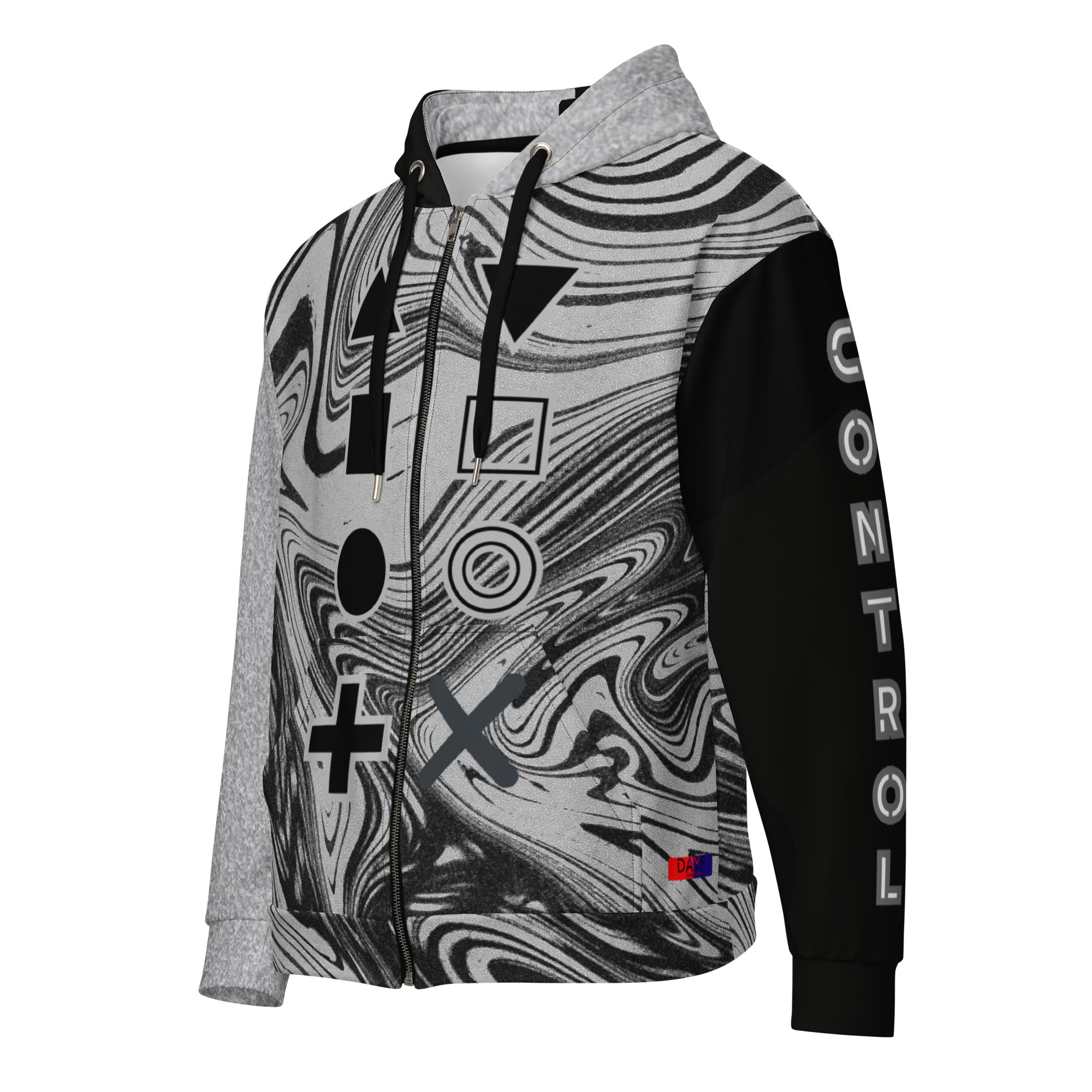 Dayf allover zip hoodie front print with the word Control series number 1