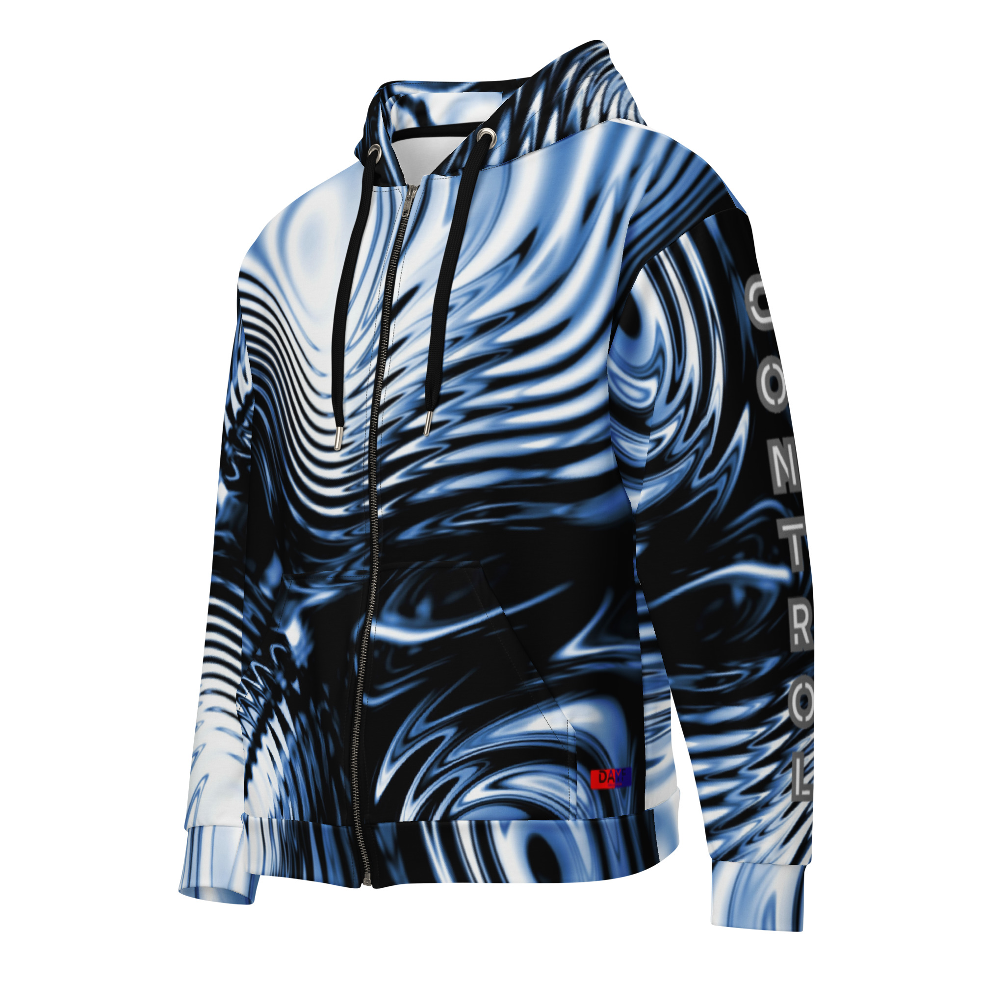 Dayf allover zip hoodie with the word Control series number 4