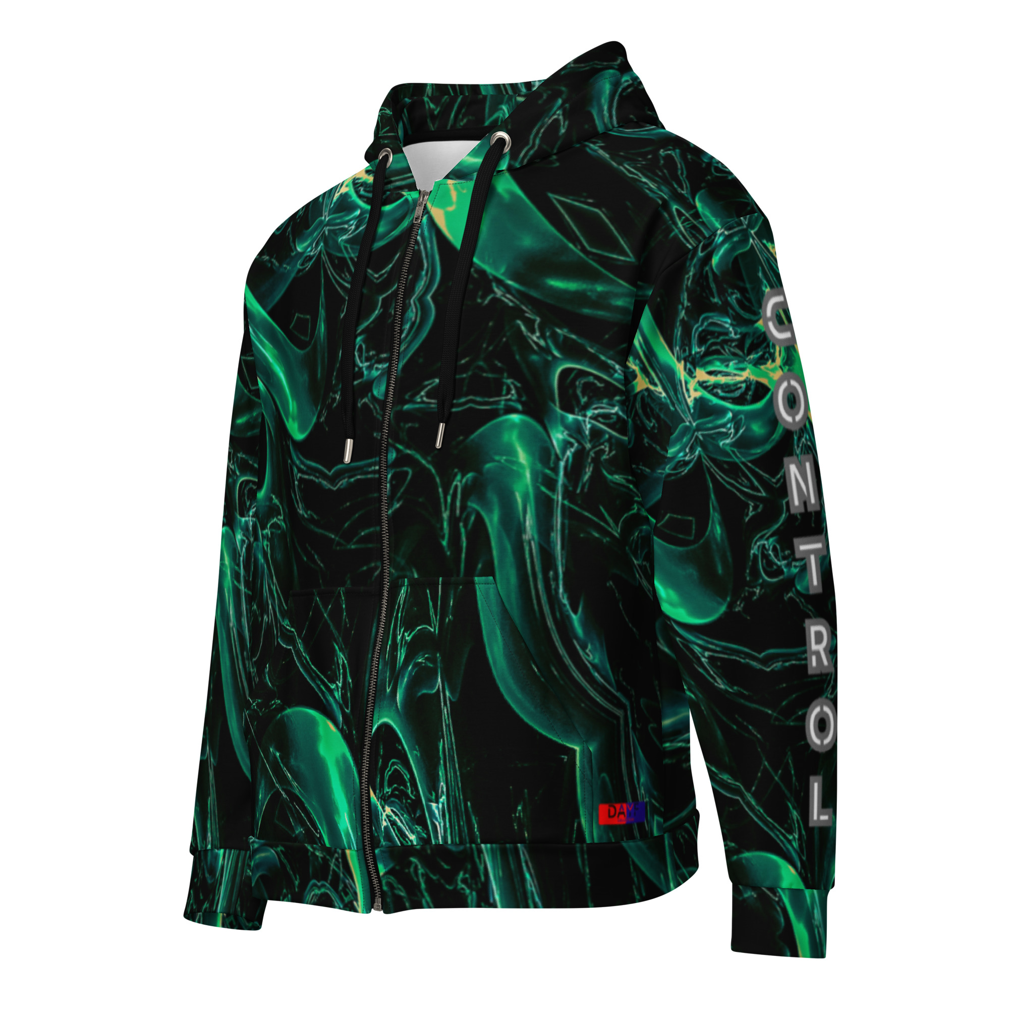 Dayf allover zip hoodie with the word Control series number 18