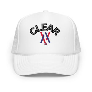 Dayf foam trucker hat with CLEAR NO 02 print